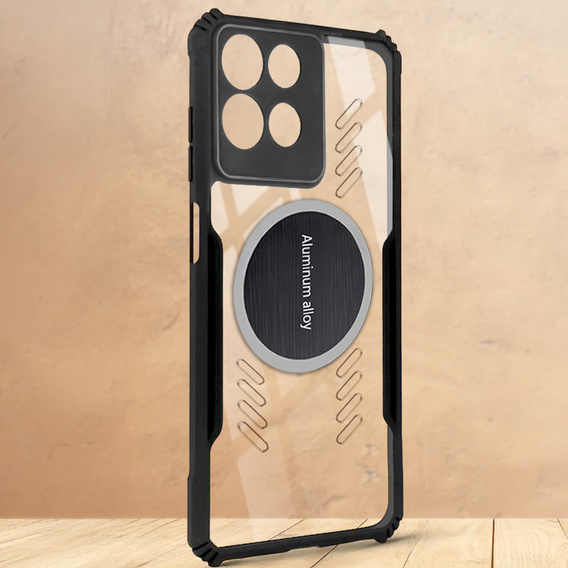 Tok Motorola Moto G15 / Motorola Moto G15 Power, mágneses lemezzel, átlátszó / fekete