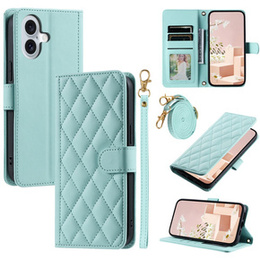 Flap tok iPhone 16 Plus, Rhombus Crossbody Leather, zöld