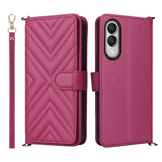 Tok patenttal a Samsung Galaxy S25 Edge-hez, Crossbody Leather Wallet, bordó