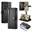 Pattintható tok a Samsung Galaxy S25 Ultra, Wallet Zipper Pocket, fekete