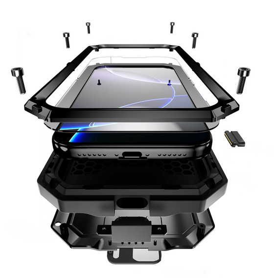 R-JUST páncélozott tok képernyővédővel és állvánnyal iPhone 17 Pro Max készülékhez