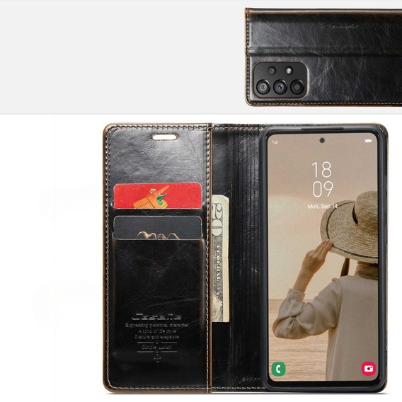CASEME flip tok Samsung Galaxy A53 5G, Waxy Textured, fekete / barna