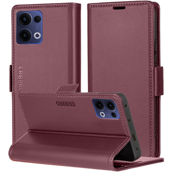 Tok Oppo Reno 13, ERBORD Glossy Litchi, pénztárca patenttal, piros
