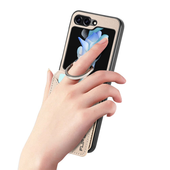 Tok Samsung Galaxy Z Flip7 FE / Z Flip6, Card Slot Ring Case, bézs színű