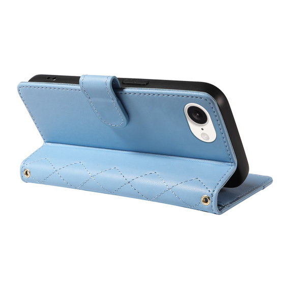 Flap tok iPhone 16E, Rhombus Crossbody Leather, kék