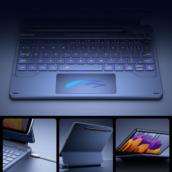 Billentyűzet tok Samsung Galaxy Tab S7 / S8, Dexnor Magnetic Keyboard Touchpad, kék