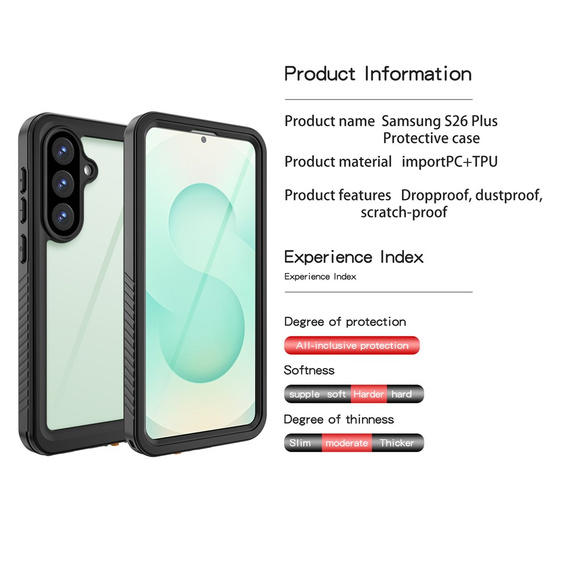 Redpepper IP68 vízálló tok Samsung Galaxy S26 Plus készülékhez, fekete