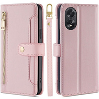 Pattintható tok a Oppo A38 / A18 4G, Wallet Zipper Pocket, rózsaszín