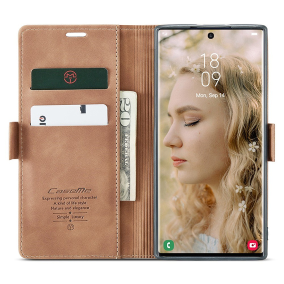CASEME tok Samsung Galaxy S22 Ultra, Leather Wallet Case, barna