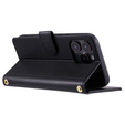 Flap tok iPhone 16 Pro, Rhombus Crossbody Leather, fekete