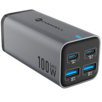 FORCELL asztali töltő 2x USB Type-C 2x USB-A 100W 5A GaN PD QC4.0, szürke