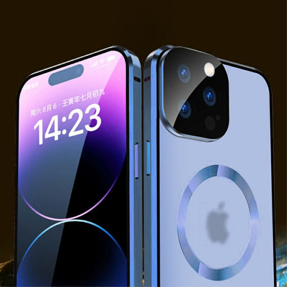 Magnetic Dual Glass MagSafe tok iPhone 15 Pro Max, kék