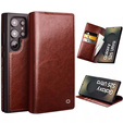 Flip tok Samsung Galaxy S25 Ultra, QIALINO Leather Wallet, sötétbarna