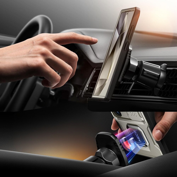 Páncélozott tok Samsung Galaxy S24 Ultra, TONGATE MECH sorozat gyűrűvel, szürke