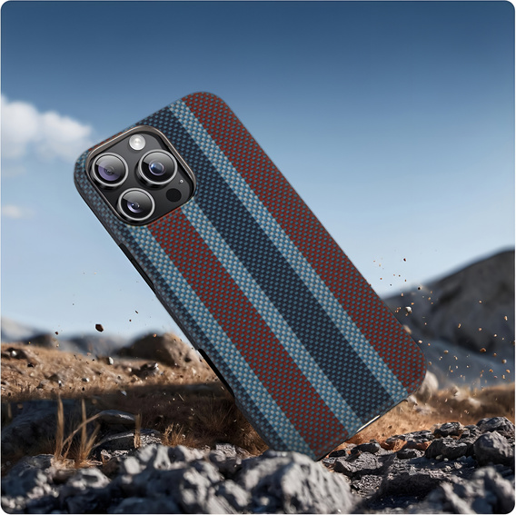 Tok IPhone 16 Pro, Aramid Fiber Slim Case, MagSafe, kék / piros