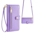 Pattintható tok a iPhone 16E, Wallet Zipper Pocket, lila