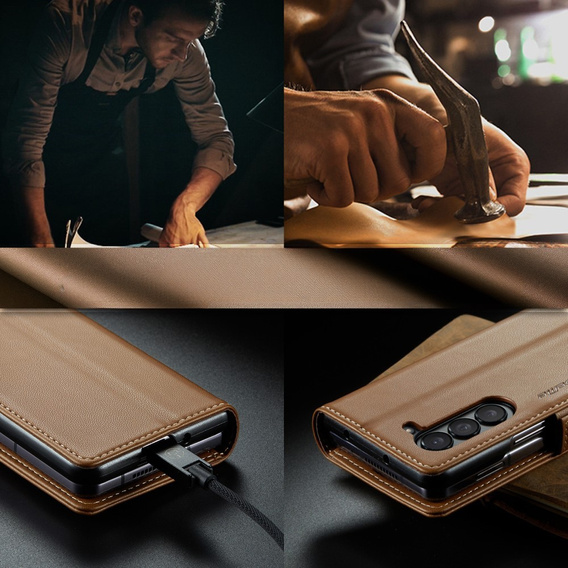 CASEME flip tok Samsung Galaxy Z Fold6 5G, Litchi Wallet, barna