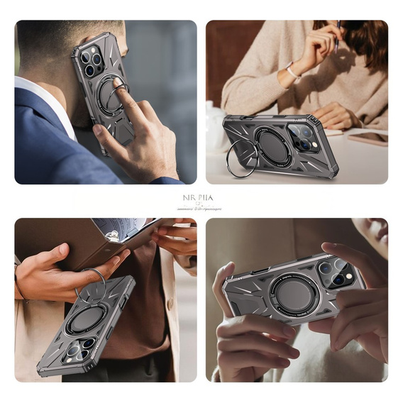 Tok iPhone 16 Pro Max-hoz, páncélozott, állvánnyal és fogantyúval, szürke