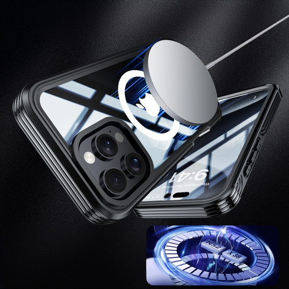 Tok iPhone 16 Pro Max-hoz, Shockproof, üveggel, MagSafe-hoz, fekete