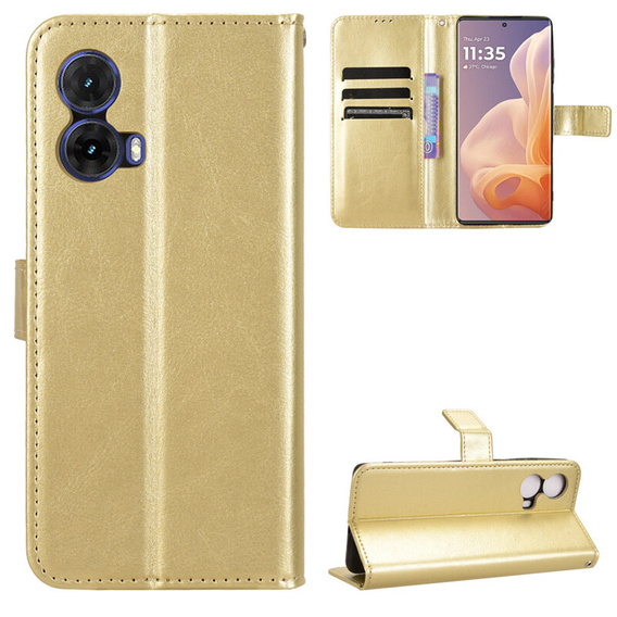 Pattintható tok a Motorola Moto G85, Crazy Horse Wallet, arany