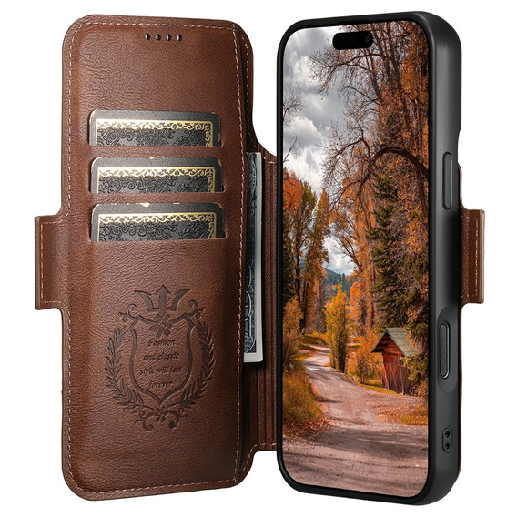 2 az 1-ben flip tok iPhone 17 Pro Max készülékhez, SUTENI, MagSafe, barna színben