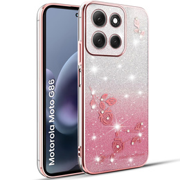 Tok Motorola Moto G86 5G, Glitter Flower, rózsaszín rose gold