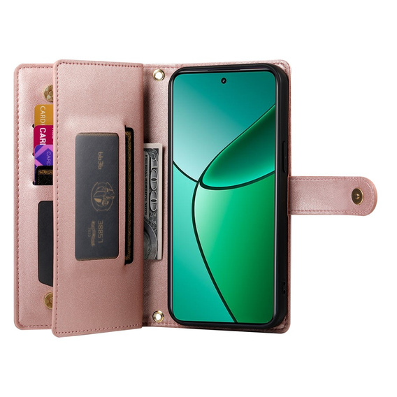 Pattintható tok a Realme 14 Pro 5G, Wallet Zipper Pocket, rózsaszín