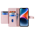 Pattintható tok a iPhone 15, Wallet Zipper Pocket, rózsaszín