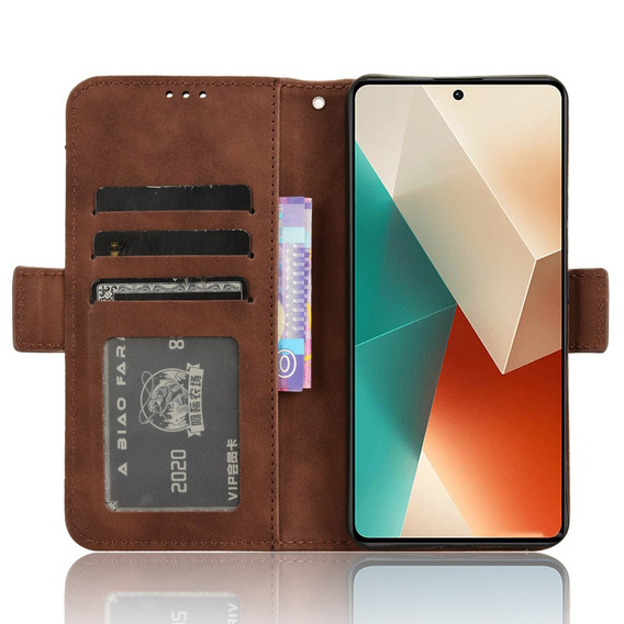 Pattintható tok a Xiaomi Redmi Note 13 5G, Card Slot, barna