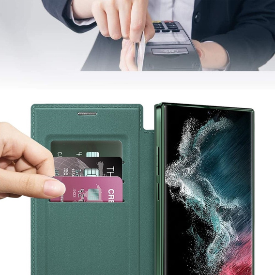 Pattintható tok a Samsung Galaxy S22 Ultra 5G, RFID Wallet MagSafe CamShield, zöld