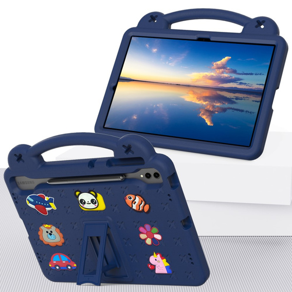 Gyermek tok Samsung Galaxy Tab S10+ Plus, Cute Patterns, állvánnyal, sötétkék