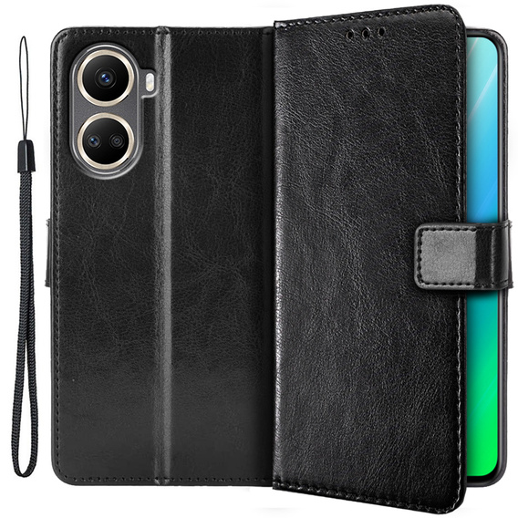 Pattintható tok a Huawei Nova 10 SE, Crazy Horse Wallet, fekete