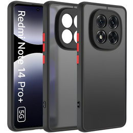 Szilikon tok Xiaomi Redmi Note 14 Pro+ 5G, kamera védelemmel, átlátszó / fekete + 9H edzett üveg