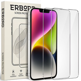 2x edzett üveg a iPhone 14, ERBORD 9H Hard Glass a képernyőn