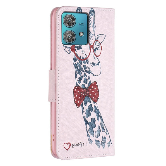 Pattintható tok a Motorola Edge 40 Neo, Wallet, giraffe, rózsaszín