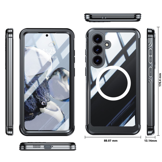 Tok Samsung Galaxy S25 FE-hoz, Shockproof, üveggel, MagSafe-hoz, fekete