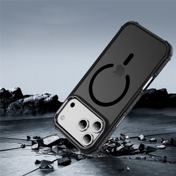 Matt tok iPhone 17 Pro Max készülékhez, páncélozott, MagSafe-hoz, füstszínű, fekete oldallal
