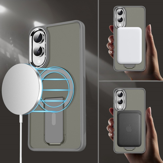 Tok Samsung Galaxy S25 Edge, Kickstand Matt Case, MagSafe, titánium szürke