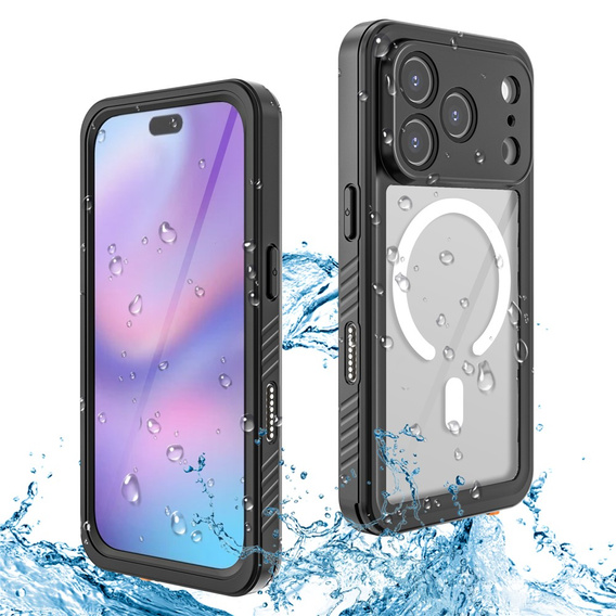 Redpepper tok iPhone 17 Pro készülékhez, IP68 vízálló, MagSafe, átlátszó, fekete oldallapokkal