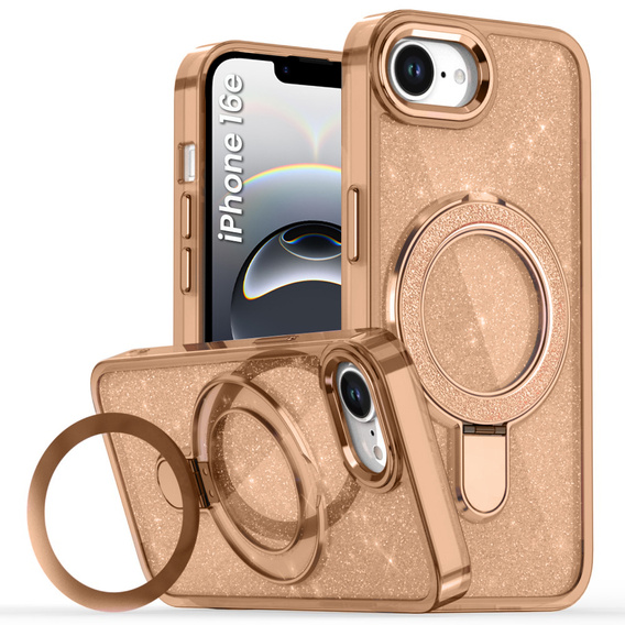 Az iPhone 16e tok, Glittery Magnetic Kickstand, rózsaszín rose gold