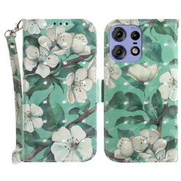 Pattintható tok a Motorola Edge 50 Pro 5G, Wallet, Flowers fehér