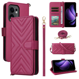 Tok patenttal a Oppo Reno 13F 5G-hez, Crossbody Leather Wallet, bordó