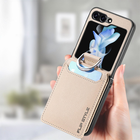 Tok Samsung Galaxy Z Flip7 FE / Z Flip6, Card Slot Ring Case, bézs színű