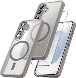 Tok Samsung Galaxy S25-hoz, MagSafe, ERBORD Matt Case, szürke + képernyőüveg