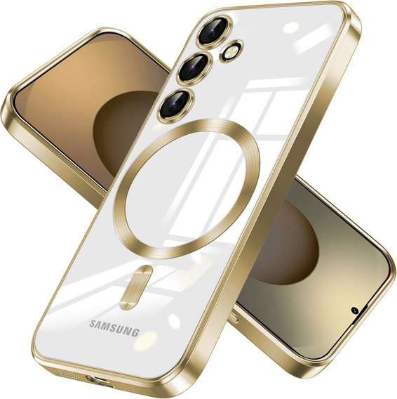 Tok Samsung Galaxy S25-hoz, Electro MagSafe, arany + üveg a képernyőhöz