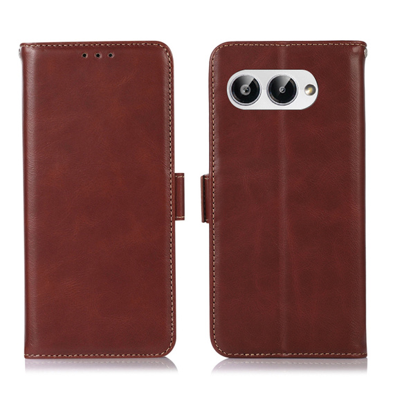 Pattintható tok a T Phone 3 5G, Crazy Horse Wallet, barna