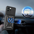 Páncélozott tok Oppo Reno 14F-hez, kameravédelemmel, állvánnyal, fekete