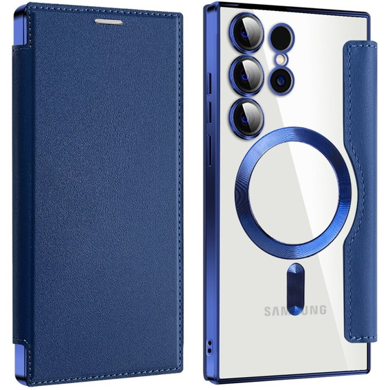 Pattintható tok a Samsung Galaxy S24 Ultra, RFID Wallet MagSafe CamShield, sötétkék