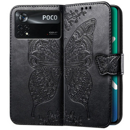 Pattintható tok a Xiaomi Poco X4 Pro 5G, Butterfly, fekete