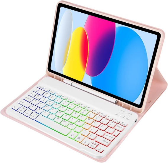 Kivilágított bluetooth billentyűzettel ellátott tok iPad 10.9 2022 (10 gen.), rózsaszín